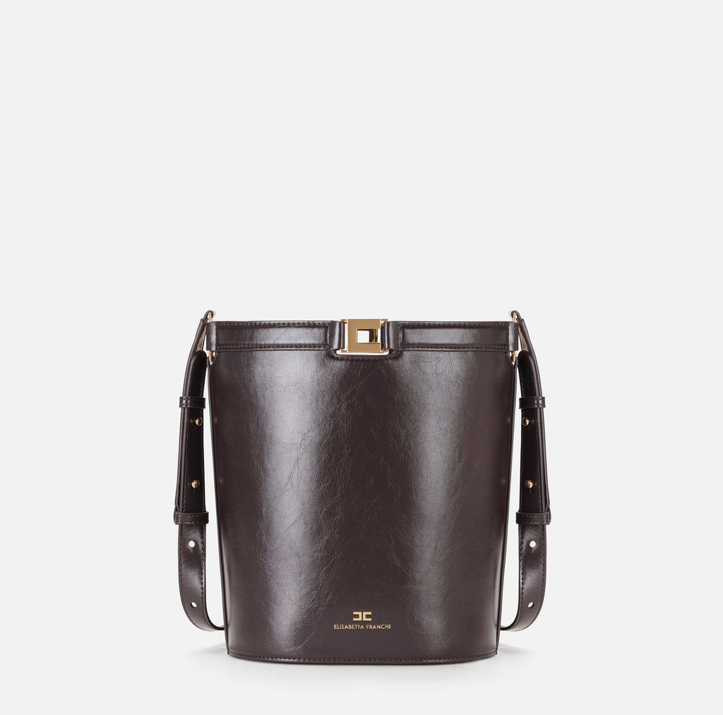 Borsa a secchiello effetto naplak marrone Elisabetta Franchi