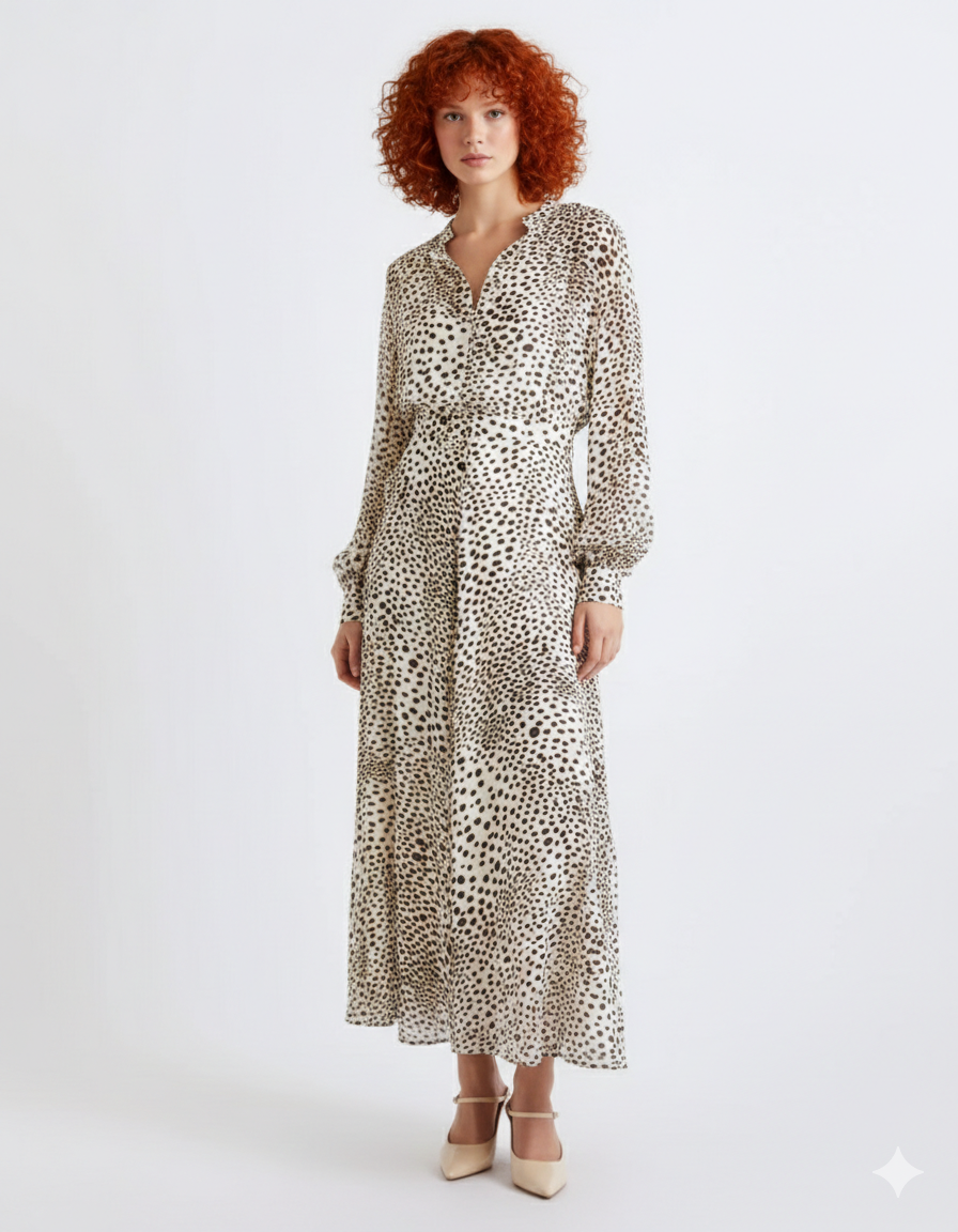 Abito chemisier lungo con stampa dalmata