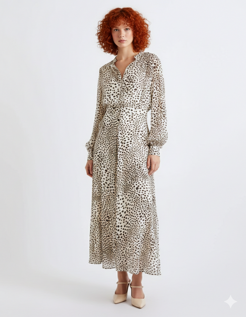 Abito chemisier lungo con stampa dalmata