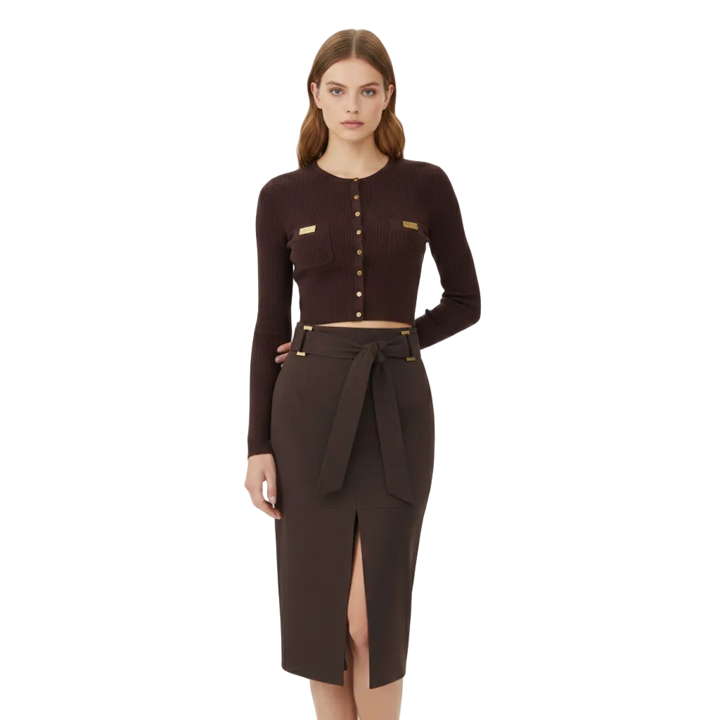 Gonna in gabardina con fusciacca e dettagli oro