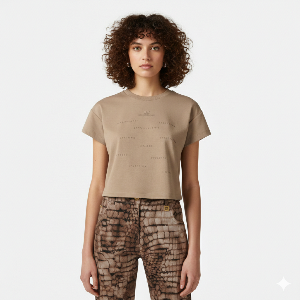 T-shirt in jersey con stampa lettering