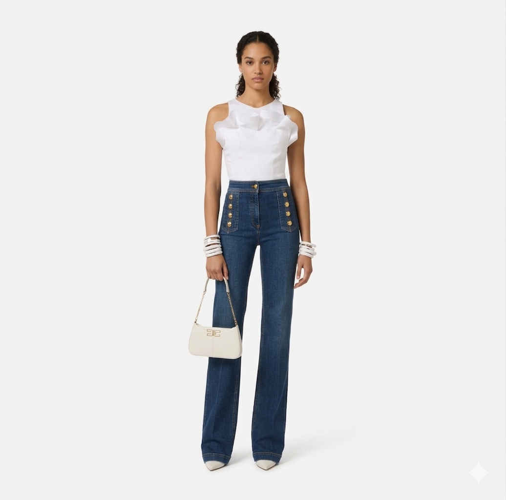 Top in cotone con balza Elisabetta Franchi
