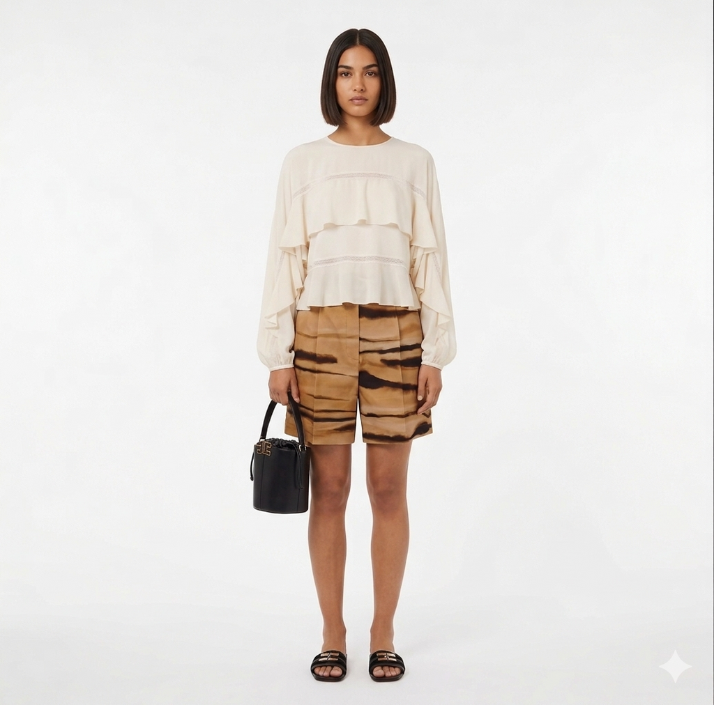 Blusa a maniche lunghe con balze NENETTE