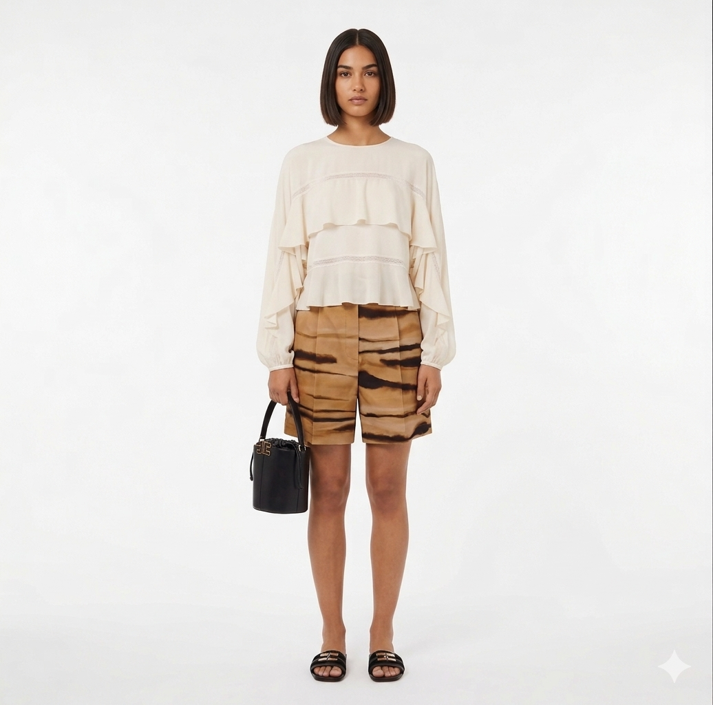 Blusa a maniche lunghe con balze NENETTE