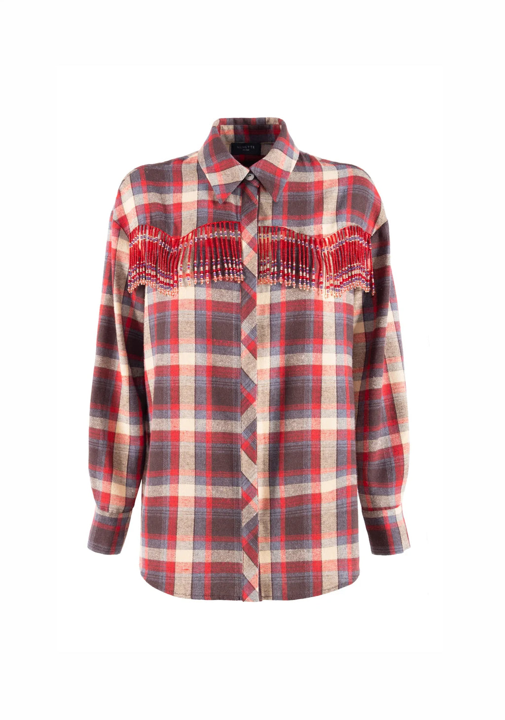 Camicia check con frange perlate NENETTE