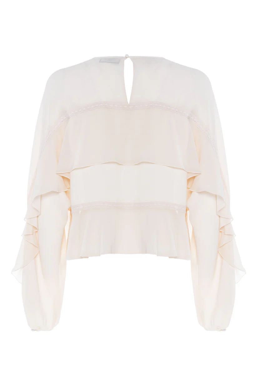 Blusa a maniche lunghe con balze NENETTE
